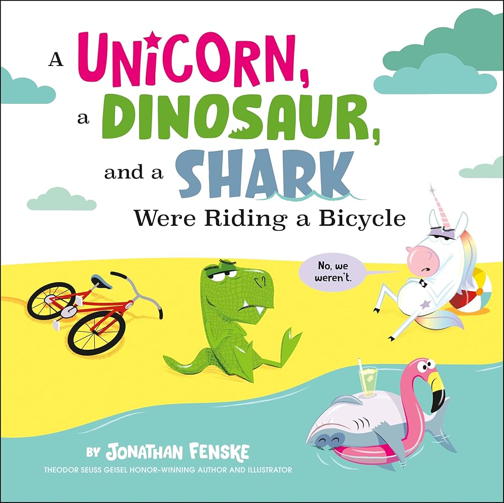 A Unicorn, A Dinosaur, and a Shark we’re Riding a Bicycle